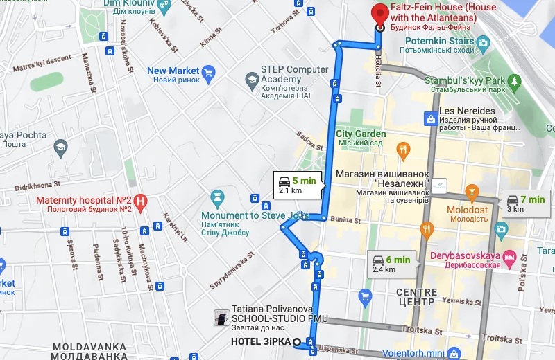 Від готелю Зірка до Будинку з Атлантами - маршрут Від готелю Зірка до Будинку з Атлантами - маршрут